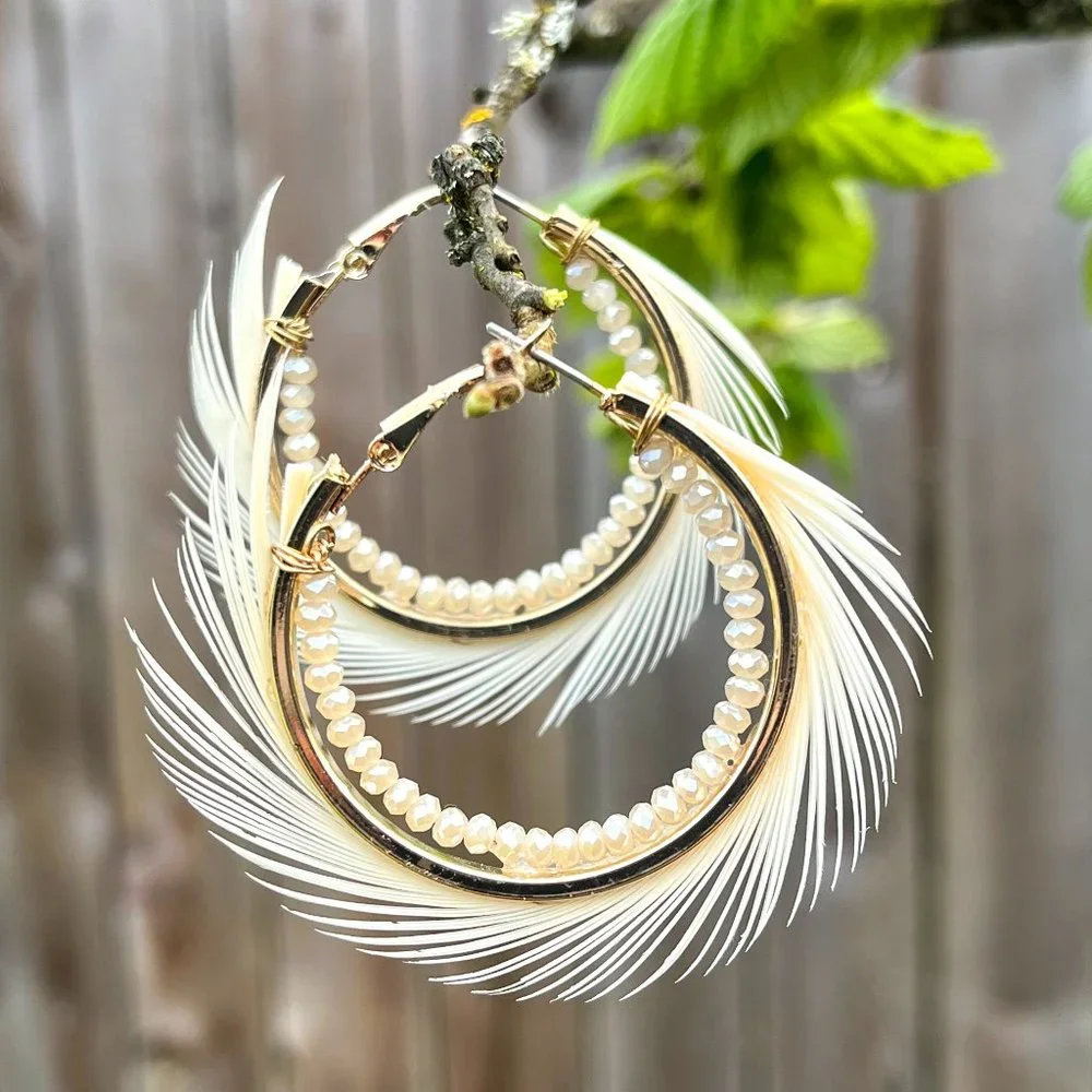 Fringe Hoop Earrings - Natural - Picture 1 of 5